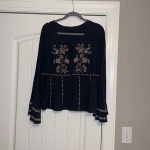 American Eagle Outfitters Gray Embroidered Blouse